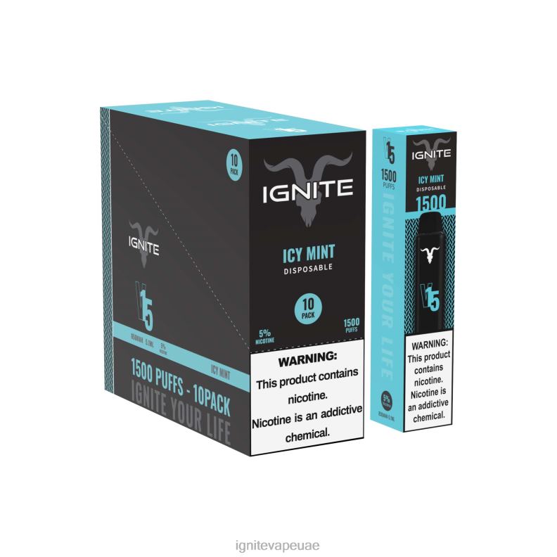 IGNITE V15 قلم فيب 10 عبوات Ignite Vape UAE النعناع الجليدي L02XV102