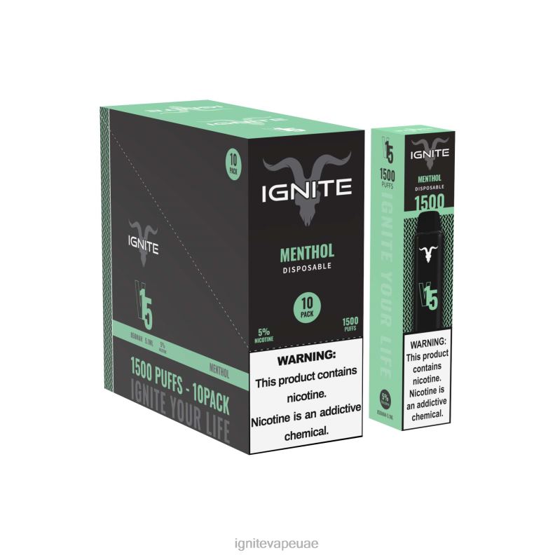 IGNITE V15 قلم فيب 10 عبوات Ignite Vape UAE Price المنثول L02XV103